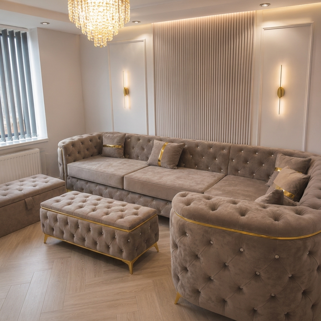 Luxury Chesterfield 3-Piece Sofa Set – Dark Velvet in Ice Plush – The Luxury Chesterfield 3-Piece Sofa Set in Cream ...