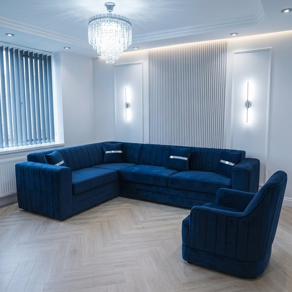 Luxury Chesterfield 3-Piece Sofa Set – Blue Velvet in Ice Plush – The Luxury Chesterfield 3-Piece Sofa Set in Cream ...