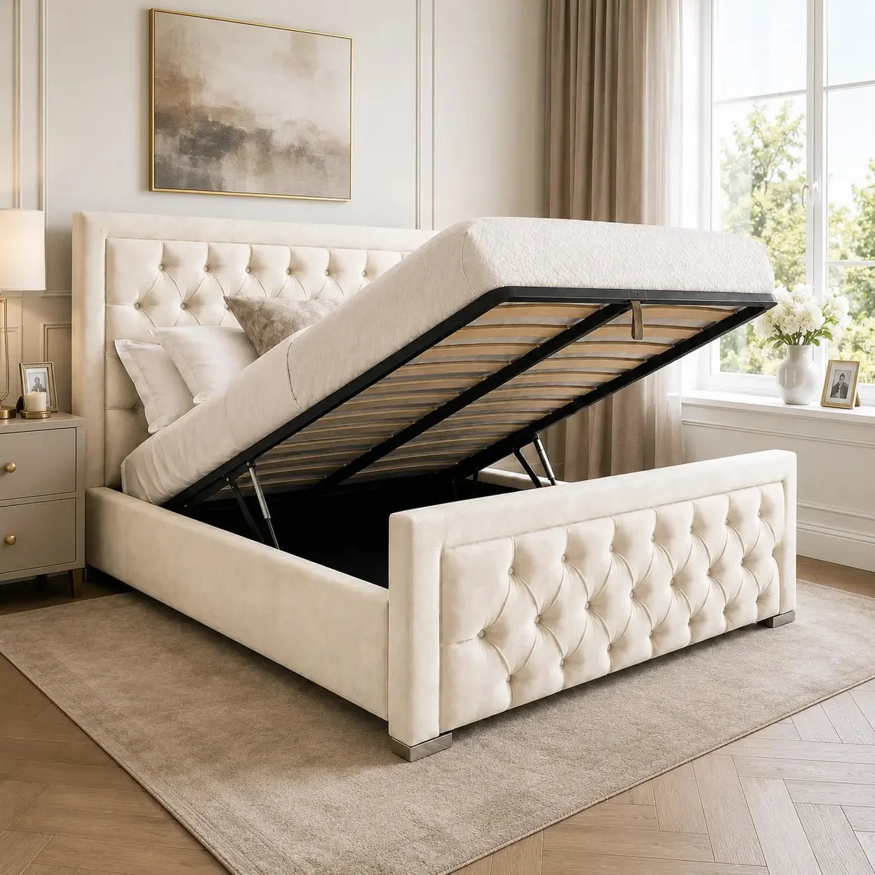 Velora Chesterfield Gas Lift Storage Bed