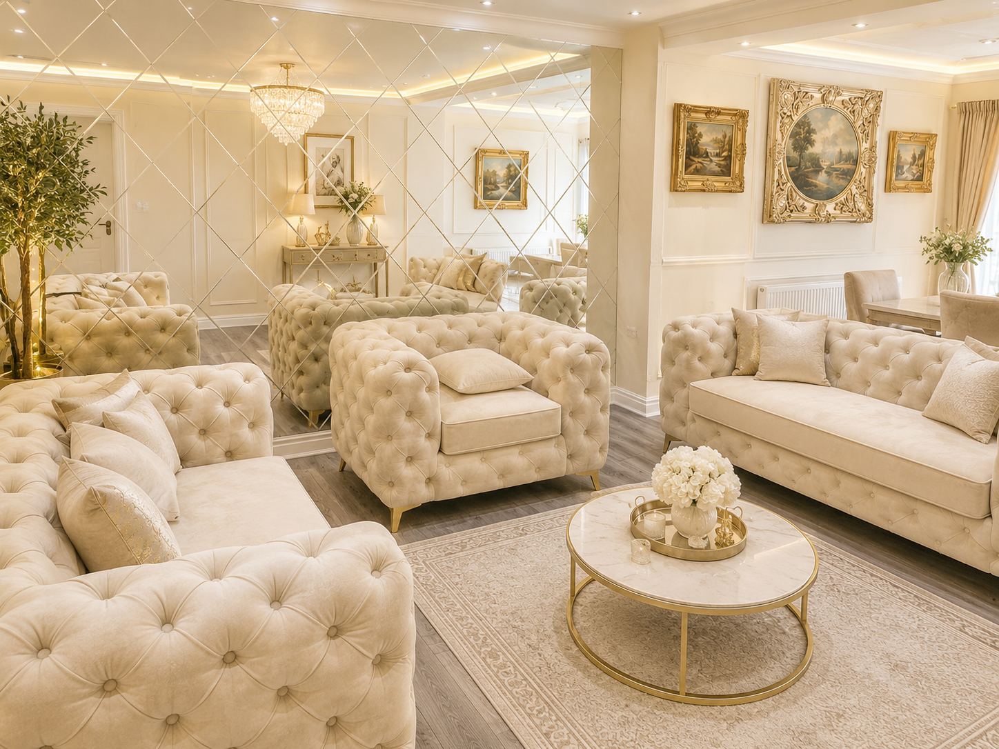 Chesterfield 2-Piece Sofa Set – Cream
